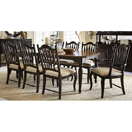 9 Piece Dining Set with Rectangular Table and Sheaf Back Chairs